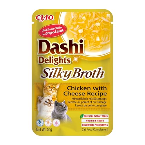 INABA Dashi Delights Silky Broth Katzenfutter nass, Huhn mit Käse 40 g (1er Pack), Premium Katzen Leckerlies in Sauce von INABA