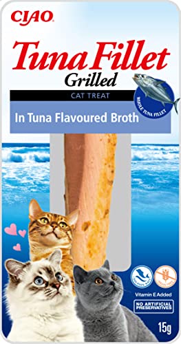 INABA Tuna Fillet Grilled - Katzen-Leckerlies aus Thunfischfilet - Aromatisierte Thunfisch Brühe - Katzensnack mit Antioxydantien, 12 x 15g von INABA