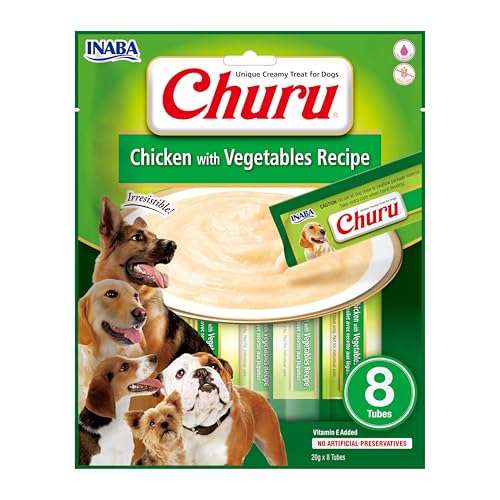 INABA Churu Püree Hundeleckerli - Köstlicher Hundesnacks in handlichen Portionen, Getreidefrei, Huhn & Gemüse (8 Tuben) von INABA