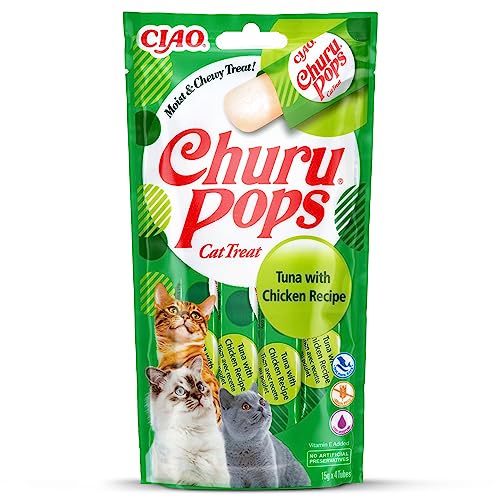 INABA Churu Pops Katzenleckerlis 88% Feuchtigkeit Gesunde Snacks, Natürliche Zutaten mit Thunfisch & Huhn 60 g (1er Pack), Katzensnacks in Premium Qualität von INABA