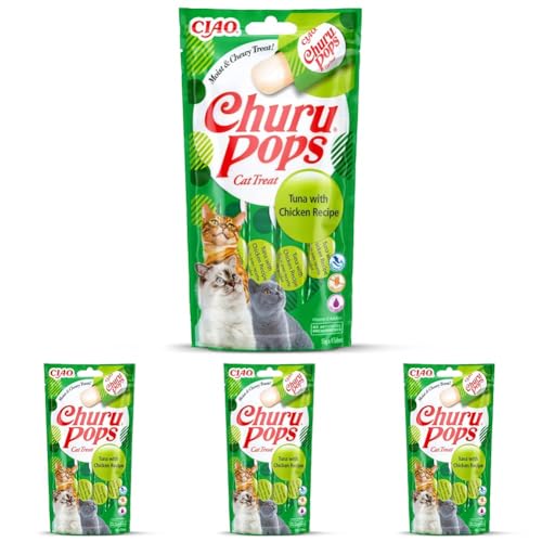 Inaba Churu Pops - Katzen-Leckerli Zum Füttern Aus Der Hand - Köstliche Katzensnacks Zum Schlecken - Leckerchen In Handlichen Portionen Mit Thunfisch & Huhn - 1 Packung 4 X15G Sticks Katzenfutter von INABA