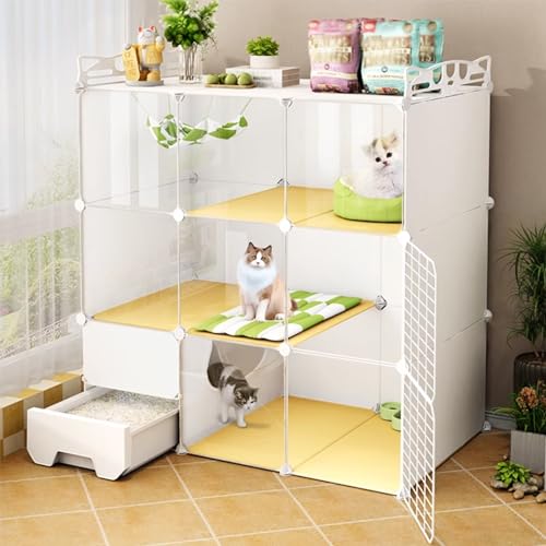 Katzenkäfig, Katzenkäfige für Den Innenbereich, mit Separater Katzentoilette, Leicht zu Reinigen, Großer Spielbereich, Geeignet für Katzen, Kaninchen, Haustiere von INEOUT