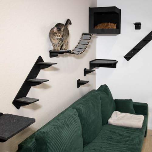 INEXTERIOR Catwalk aus Holz – Katzenparcours Wand Sets – Kletterwand für Katzen – Liegeflächen – Brücke – Höhle – Filz – Katzentreppe – Made in Germany (L) von INEXTERIOR