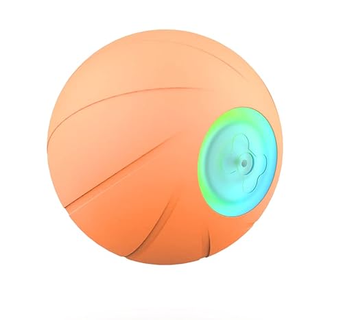 INF Hundeball für kleine Hunde mit LED-Licht, Katzenball mit bunter LED-Licht, Interaktives Spielzeug für Hunde/Katzen aus Naturkautschuk, selbstdrehender 360-Grad-Ball mit USB-Kabel, Ø 56mm, Orange von INF