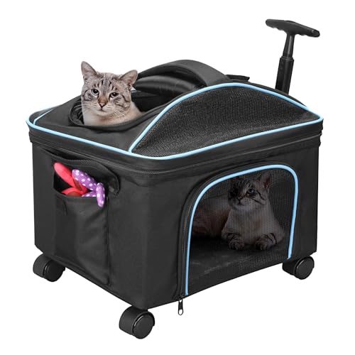 Transporttasche mit abnehmbaren Rollen für kleine Hunde und Katzen, Transportbox, Flugzeug, Kabine, Hundewagen, Belastung bis zu 11 kg, Katzenrollen, atmungsaktiv, mit Schultergurt, Schwarz von INFANZIA