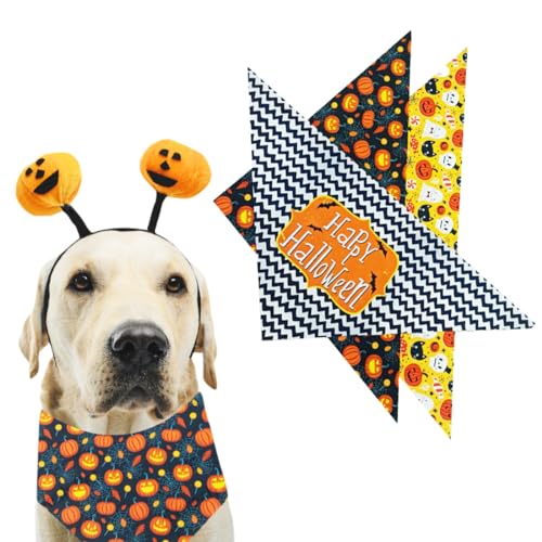 INGJIA 3 Stück Hund Halloween Bandana,Halloween Hund Bandanas Dreieck Hund Schal Hund Lätzchen Hund Dreieck Lätzchen Waschbar Halloween Haustier Halstuch Schal Zubehör für Halloween Urlaub Mottoparty von INGJIA