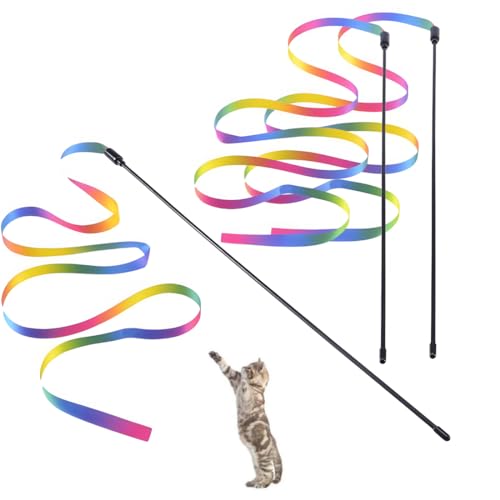 INGJIA 3Pcs Cat Zauberstab Regenbogenspielzeug Rainbow Ribbon Zauberstab für Kitten Training Rainbow Ribbon Charmer Zauberstab Interaktiver Catcher Teaser Zauberstab für Kitten Cat Exerciser(60cm) von INGJIA