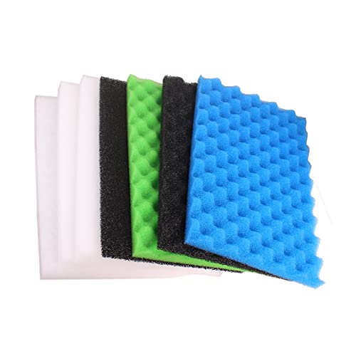 INGVIEE Garten Fisch Teich Filterschwamm Set 17" x 11" (1x Schwarz Grob, 1x Blau Mittel, 1x Grün Fein, 1x Aktivkohle, 3X Filtervliese) von INGVIEE