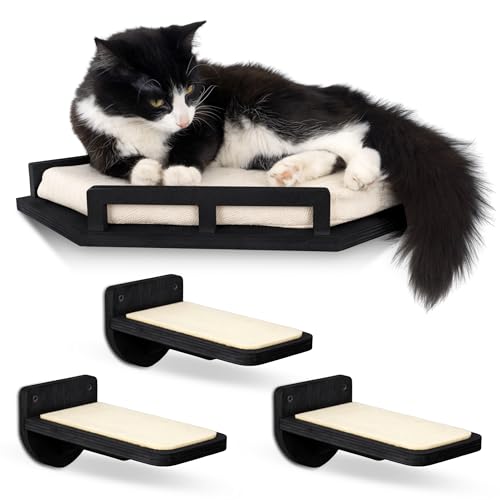 Katzen-Wandregale und Katzen-Eckregal, Katzenwandmöbel mit Katzenregalen für Wand, Katzenregal mit gemütlichem Kissen (Schwarz) von INICIO