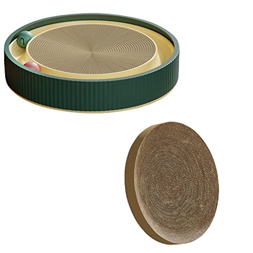 INIFLM Rundes Katzen-Kratzer Spielzeug Kratzpad, Katze Karton Pad mit Ball Track Tunnel, Katze Kratzspielzeug mit Ersatzpad für Katzen (Grün) von INIFLM