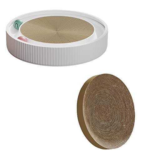 INIFLM Rundes Katzen-Kratzer Spielzeug Kratzpad, Katze Karton Pad mit Ball Track Tunnel, Katze Kratzspielzeug mit Ersatzpad für Katzen (Weiß) von INIFLM