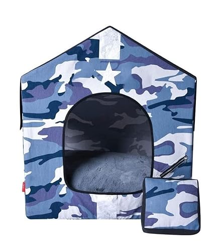 Hundebett Katzenbett Haustier-Hundebett, Abnehmbares Hundehaus, Tarnung, Haustierbett, Zelt, Katzenhütte, Tragbare Reise-Haustierhütte, Welpenmatte Haustierbett (Blue : Blue) von INKTUS