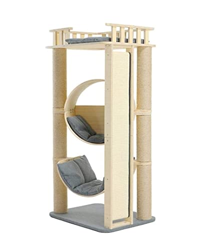 Kratzbaum Kletterbaum Katzenkletterbaum 50 Zoll Höhe Cat Tree Condo Mehrstöckiger Katzenturm Mit Sprungplattform, Hängematte Und Kratzbäumen Katzenkratzbaum von INKTUS