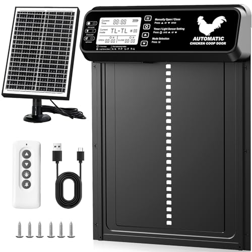 Automatische Hühnerklappe solar mit Schaltuhr/Lichtsensor, Anti-klemm, solarbetriebene elektrische Hühnerklappe aus Aluminiumlegierung | Großes Solarpanel | Hochkapazitätsbatterie | 20M Fernbedienung von INNOLAND