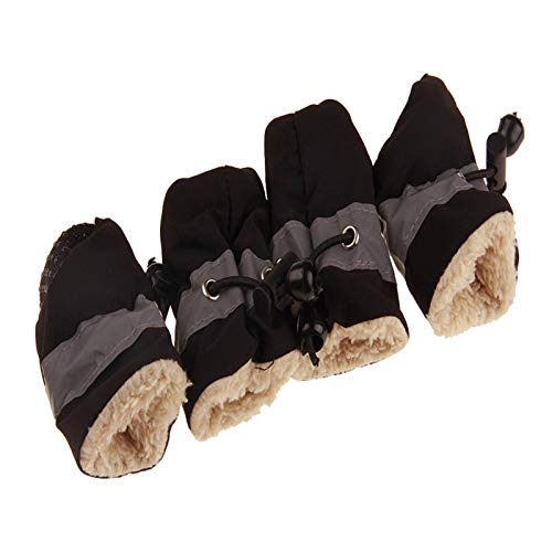 Hundeschuhe,Dog Boots 4 stücke wasserdichte Winter Haustier Hund Schuhe Anti-Slip Regen Schnee Stiefel Dicke Warme for Kleine Katzen Hunde Welpen Hund Socken Booties Schuhe (Color : Thickened Black, von INOKAI