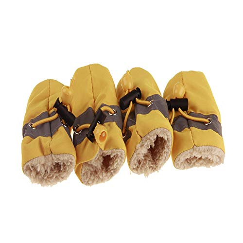 Hundeschuhe,Dog Boots 4 stücke wasserdichte Winter Haustier Hund Schuhe Anti-Slip Regen Schnee Stiefel Dicke Warme for Kleine Katzen Hunde Welpen Hund Socken Booties Schuhe (Color : Thickened Yellow von INOKAI