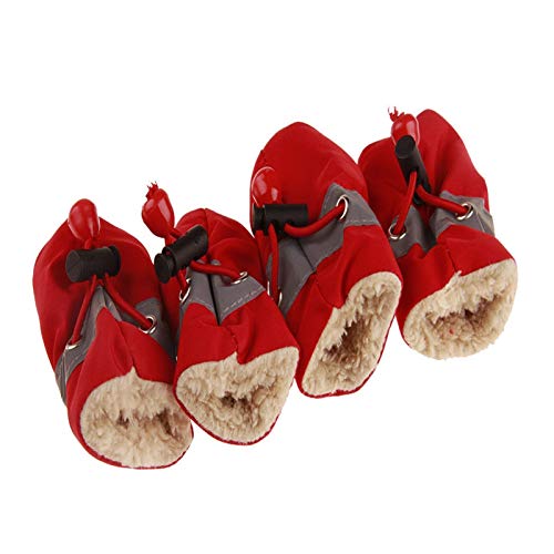 Hundeschuhe,Dog Boots 4 stücke wasserdichte Winter Haustier Hund Schuhe Anti-Slip Regen Schnee Stiefel Dicke Warme for Kleine Katzen Hunde Welpen Hund Socken Booties Schuhe (Color : Thickened red, S von INOKAI