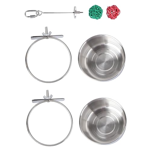 INOOMP 1 Satz 5-teiliges Set Vogelkäfig-Utensilien Spielzeuge Vogel-Rattan edelstahlschüsseln Stainless Steel Bowl Vogelspielzeug Futternapf Ballspielzeug aus Rattan Haustier Zubehör von INOOMP