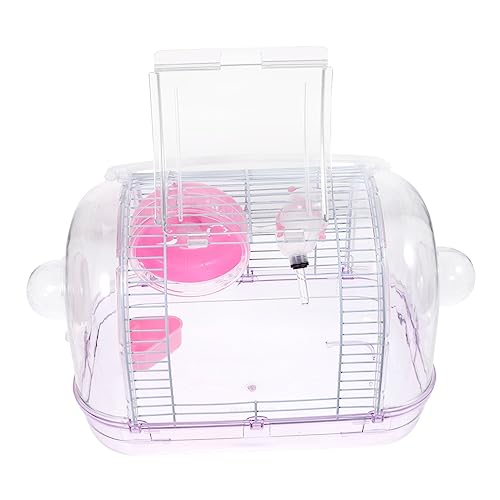 INOOMP 1Stk Hamsterkäfig Hamstertrage mit Wasserflasche Klares Hamsterhaus Hamsterheime Haustier Hase meerschweinchen käfig Tragebehälter für kleine Haustiere Hamsterträger Plastik Rosa von INOOMP