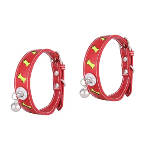 INOOMP 2 STK Haustier- Reflektierendes Haustierhalsband Verstellbares Haustierhalsband Hundehalsband Haustierhalsband mit Glöckchen für Haustier aus PU- von INOOMP