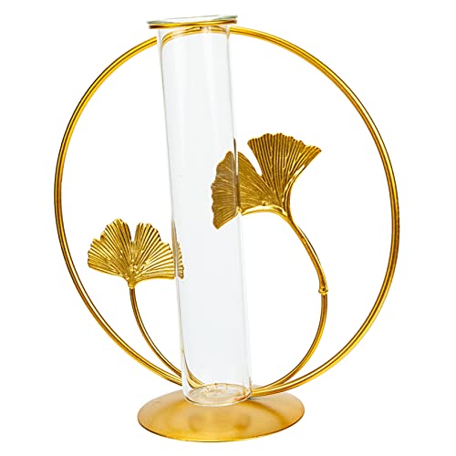 INOOMP 2st Blumenständer Aus Glas Blumendekorationen Transparent Terrarium Hydroponische Pflanzvase Wasserpflanzvase Klare Blumenvase Blattkunst-tischstatue Reagenzglasvase Metall Golden von INOOMP