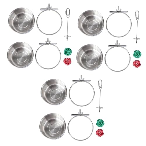 INOOMP 3 Sätze 5-teiliges Set Vogelkäfig-utensilien Futterautomat Für Haustiere Vogelkäfig Barsch Spielzeug Vogelbarschständer Futternäpfe Aus Edelstahl Beissen Baumrebe Speiseteller von INOOMP