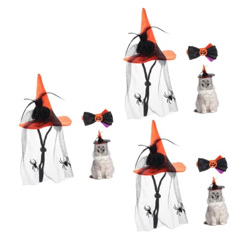 INOOMP 3 Sätze Haustier-Halloween-Hut Kürbis- Halloween-katzenhut Halloweenkostüm Halloween Party Katze Hexenhut Hexenkostüm Für Hunde Hundehalsband Für Welpen Katzenhüte Polyester von INOOMP