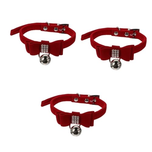 INOOMP 3St Haustierhalsband pet Supplies haustierbedarf Glockenhalsband für Welpen Katze hundehalsband Haustier Katzenhalsband Glockenhalsband für Katzen Basic Leine Samtstoff rot von INOOMP