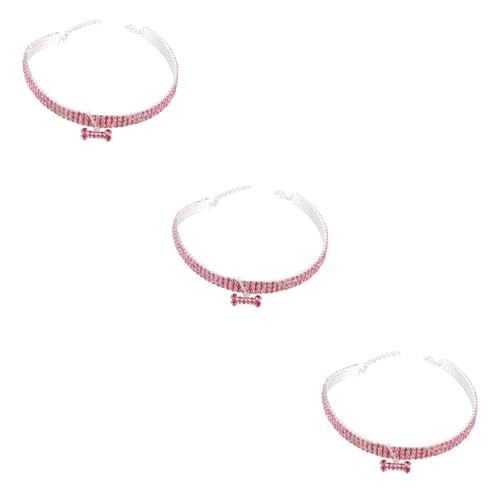 INOOMP 3st Haustierzubehör Welpen Haustier Hundehalsband Strassschmuck Kleines Katzenhalsband Kätzchenhalsbänder Grundlegender Hund Rostfrei Hundefliege Rosa Kristall Elastisch von INOOMP