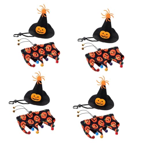 INOOMP 4 Sätze Halloween-Schal Halloween Costume Halloween Kleidung Halloween-Haustierkostüm Halloween-Kostüme für Haustiere Katze Hund Halstuch Katze Halloween-Hüte Metallglocke von INOOMP