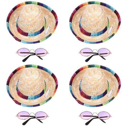 INOOMP 4 Sets Haustier Strohhut Strohhut Ornament Welpe Sommerkostüm Hund Sombrero Hut Sombreros Hund Mexikanisches Kostüm Haustier Cosplay Kostüm Mexiko Hüte Katzenkappe von INOOMP