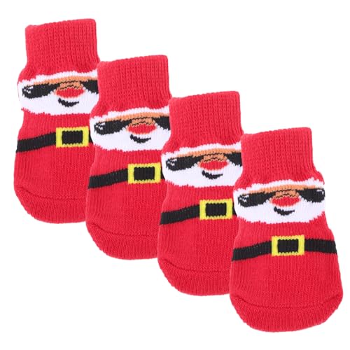 INOOMP 4 Stück Haustier socken Weihnachtskleidung für Hunde Socken mit Hundegriff rutschfeste Socken hundesocken Dog Socks Socken für Hund verschleißfester Hundepfotenschutz Polyester rot von INOOMP