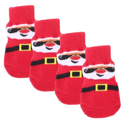 INOOMP 4 Stück Haustier socken Weihnachtsmann-Welpensocken Weihnachtshundeschuhe Weihnachtshaustiersocken hundesocken Dog Socks entzückende Pfotenschützer Socken für Hund Polyester rot von INOOMP