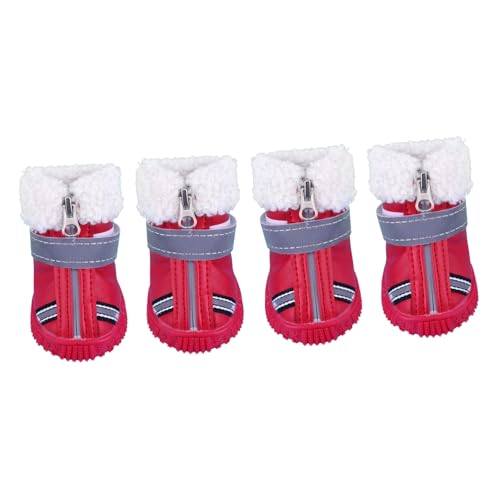 INOOMP 4 Stück Herbst Winter Hundeschuhe Hundestiefel mit Reißverschluss Socken Geschenk Winterschuhe für Hunde Paws pfotenschutz Haustier Chihuahua-Schuhe Hundepfotenschutz der Hund rot von INOOMP