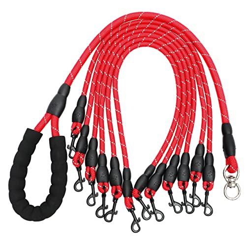 INOOMP 6 Köpfige Hundeleine Robuste Trainingsleine Für Hunde Multi Hundeschleppleine Pet Safety Rope Für Bis Zu 6 Hunde Ideal Für Und Training Rote Farbvariante von INOOMP