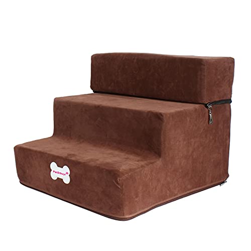 Haustiertreppe für Hunde und Katzen, 3-stufige Hunderampe mit abnehmbarem Oberteil, Flanell-Katzentreppe, Hundetreppe, Tiertreppe, Sofa, abnehmbare Waschtreppe, 30 x 35 x 30 cm, dunkelgrau/4646 von INPETS