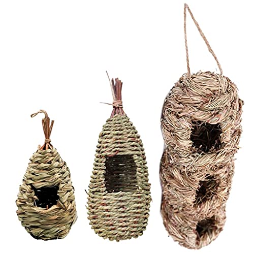 INPETS Vogelhaus-Käfige zum Aufhängen, Naturfaser, Finkennest, Gras, gewebt, Vögel, Hütte, Schutz vor kaltem Wetter, Hamster, Versteckspielzeug, 3 Stück von INPETS