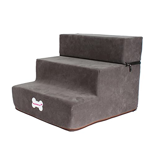 Haustiertreppe für Hunde und Katzen, 3-stufige Hunderampe mit abnehmbarem Oberteil, Flanell-Katzentreppe, Hundetreppe, Tiertreppe, Sofa, abnehmbare Waschtreppe, 30 x 35 x 30 cm, dunkelgrau/4646 von INPets