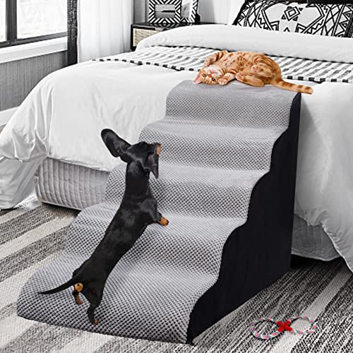 INRLKIT 5 Ebenen Haustier-Schaumstofftreppe für hohe Betten, 30D High Density Dog Foam Rampen/Treppen/Leiter für Couch, ältere Hunde, Katzen, Welpen, verletzte Hunde (mit 1 Seilspielzeug, grau) von INRLKIT