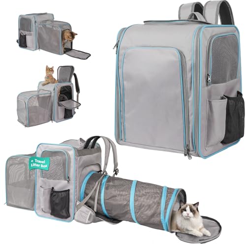 INRLKIT Großer Katzenrucksack – erweiterbarer Katzentragerrucksack mit Katzentoilette, Haustier-Tragerucksack für kleine Haustiere bis zu 11,3 kg, Hundetragerucksack für Reisen, Wandern, Camping von INRLKIT