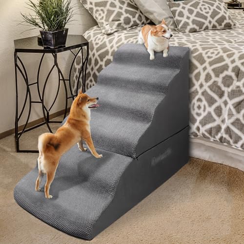 INRLKIT Hundetreppe Stufen für 76,2 cm hohes Bett bis zu 76,2-91,4 cm, Haustier-Hunderampe, Leiter für kleine Hunde, Hunde, alte Katzen, Kätzchen, Kleintiere, Grau von INRLKIT