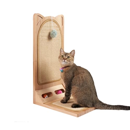 INRLKIT L-förmiger Katzenkratzbaum - Katzenkratzbaum mit eingebautem Ballspielzeug für Indoor-Katzen, Sisal-Katzenkratzpad, große Größe, bodenmontiertes vertikales Kratzbrett für Katzen von INRLKIT