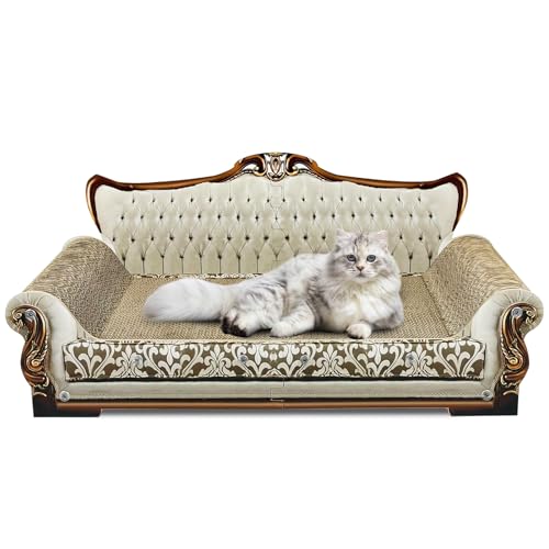 INRLKIT Luxus Karton Katzenkratzer Sofa Bett, Couch geformtes Katzenkratzbrett, Katzenkratzlounge mit Katzenminze, Katzenkratzer für Indoor-Katzen Groß Grau von INRLKIT