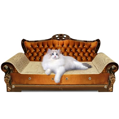 INRLKIT Luxus Karton Katzenkratzer Sofa Bett, Couch geformtes Katzenkratzbrett, Katzenkratzlounge mit Katzenminze, Katzenkratzer für Indoor-Katzen Großer Kaffee von INRLKIT