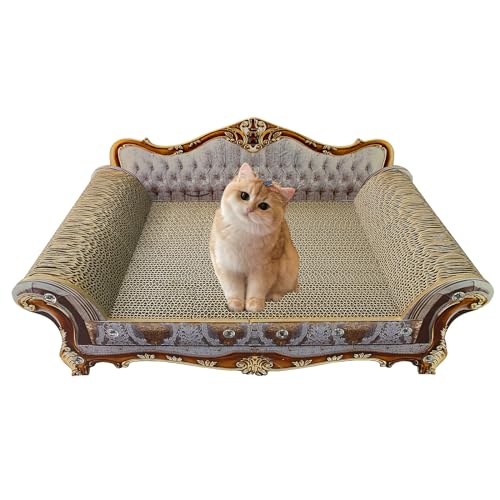 Luxus Karton Katzenkratzsofa Couch Bett, Couch geformt Katzenkratzbrett, Katzenkratzlounge mit Katzenminze, Katzenkratzer für Indoor Katzen Grau von INRLKIT