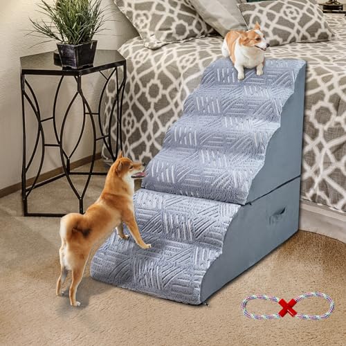 Hundetreppe für 76,2 cm hohes Bett, Haustier-Hunderampe, Leiter für kleine Hunde verletzt, Hunde, alte Katzen, Kätzchen, kleine Tiere mit Leuchtabdeckung, bis zu 71,1 cm, 73,2 cm, 76,2 cm hoch von INRLKIT