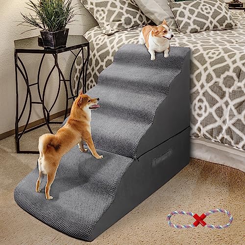 INRLKIT Schaumstoff-Haustiertreppe für hohe Betten, 76,2 cm hoch, Haustierrampen/Haustierleiter/Hundetreppe für hohe Betten 76,2–91,4 cm hoch, für kleine Hunde, verletzt, Hunde, alte Katzen, Kätzchen, von INRLKIT