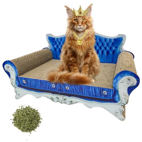 Katzenkratzer Sofa Bett, Karton Katzenkratzer Couch, LitaiL Katzenkratzer mit Katzenminze, Katzenkratzbaum Lounge für Indoor-Katzen, Luxus Dicke Couch Geformtes Katzenkratzbrett, (Blau) von INRLKIT