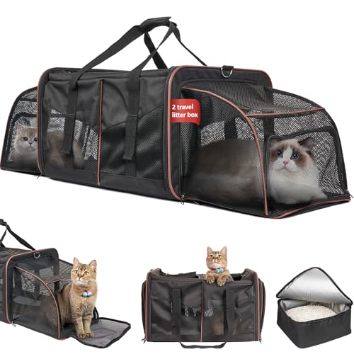 Katzentragetasche für 2 Katzen - INRLKIT Katzentrage mit Katzentoilette, Tragbare 2-in-1 Doppel-Katzen-Reisetasche für Reisen, erweiterbare weiche Katzentragetasche, Hundetragetasche, Haustiertrage von INRLKIT