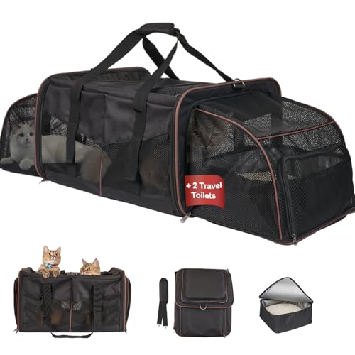 Katzentragetasche für 2 Katzen - INRLKIT Katzentrage mit Katzentoilette, Tragbare 2-in-1 Doppel-Katzen-Reisetasche für Reisen, erweiterbare weiche Katzentragetasche, Hundetragetasche, Haustiertrage von INRLKIT